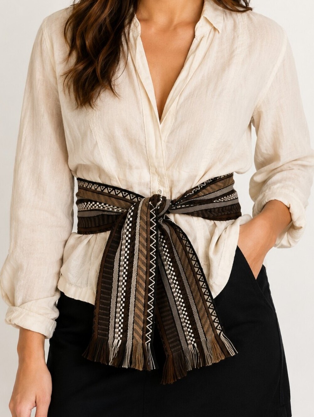 VINTAGE Tightly Woven Ethnic Tribal Striped Sash Scarf